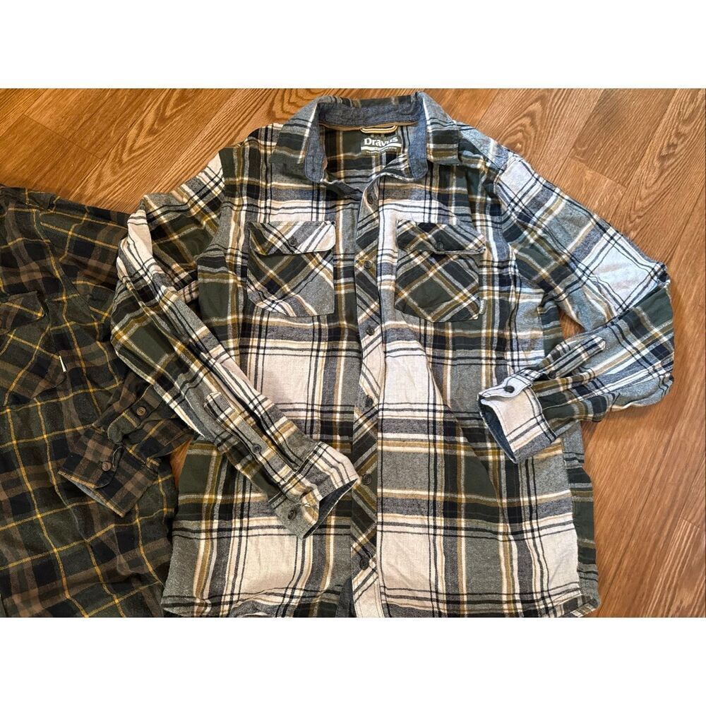 Lot of 2 Dravus Multicolor Plaid Flannel Long Sleeve Button Up Shirt Size Medium - Picture 2 of 6